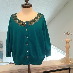 Ruby Rd. Teal Cardigan with Gold Accents